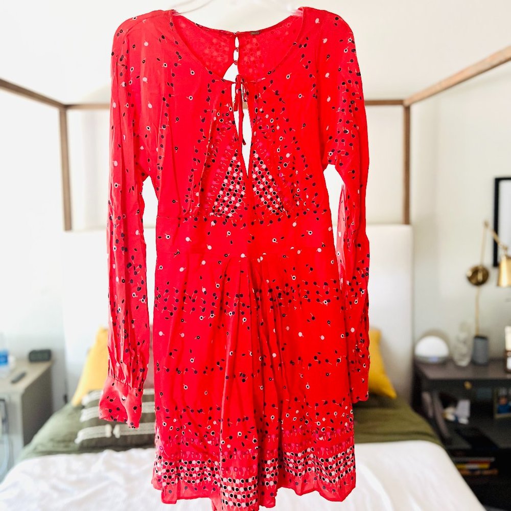 LNC - Free People Coryn Minidress, Coral/Red, Size 10 - Picture 2 of 10